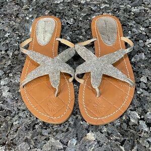 Tommy Bahama Harlow Silver Beaded Starfish Leather Sandals Size 8